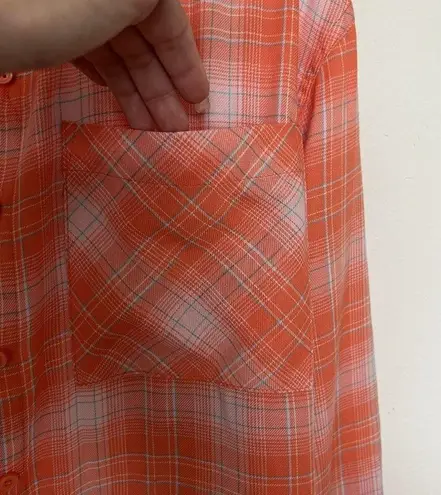 Abound Nordstrom Plaid button down shirt top SMALL long sleeve blouse orange white