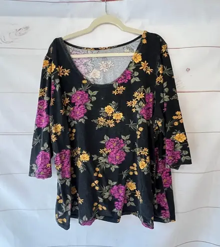 Jessica London Black and Pink 3/4 Sleeve Boxy Blouse