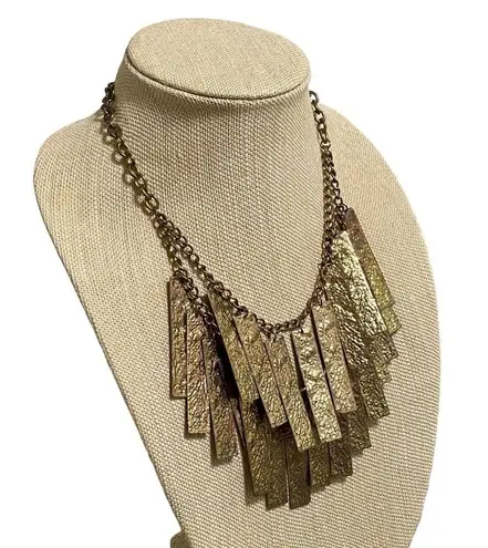 Vintage Gold Tone Textured Tag Drop Necklace Statement Double Layer 20.5”