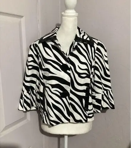 Sandro Sportswear Zebra Wide Sleeve Short Blazer Button Up