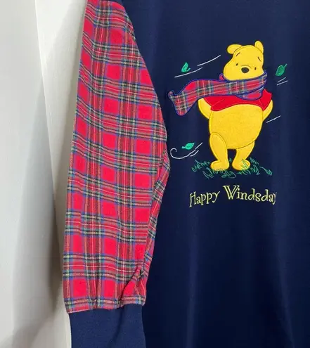 Vintage 90s Pooh Bear Nightgown One Size Happy Windsday Flannel Sleeves Blue