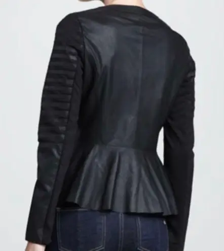Bagatelle Leather Strip Black Peplum Jacket