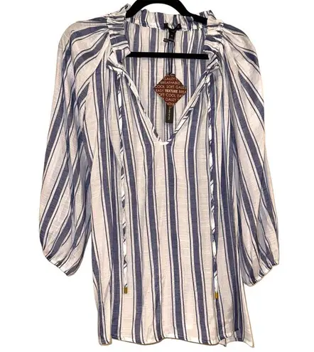 Harvé Benard Harve Benard Sheer Blue and White Striped Blouse Size 1X