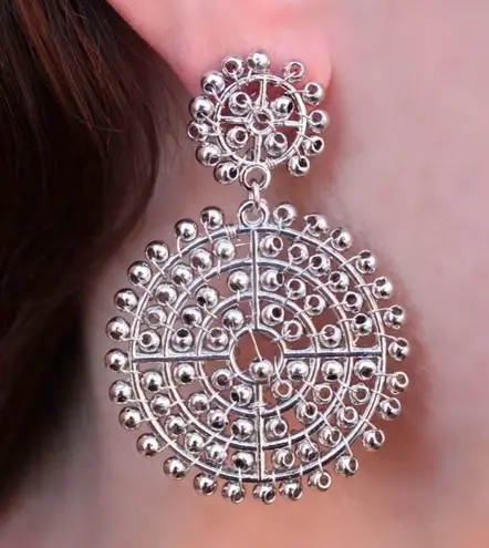 Caroline Hill NWT Medallion Drop Bead Metal Circle Earrings