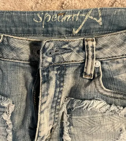 Women’s Denim Shorts Boho Aztec Patch Designs Blue Size M