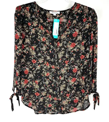 Monday Fun Amiyah Tie Sleeve Blouse Size Small Black NWT