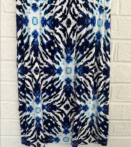 Kenar Blue and White Slip Midi Dress with Spaghetti Straps