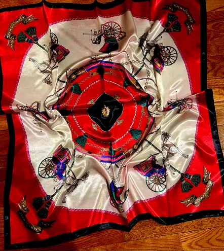 Vintage Royal EQUESTRIAN Horses and Carriages oversized square Silky Scarf 35/35 Multiple