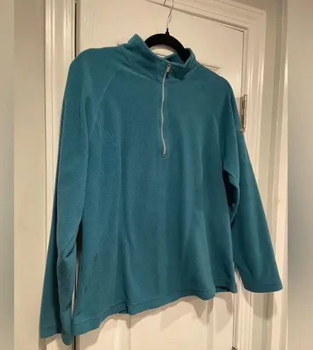L.L. Bean Teal 1/4 Zip Pullover Long Sleeve Fleece Top Mock Neck Pocket Size L Green Size L