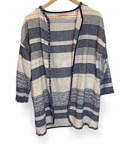 Vilagallo Blue White Striped Open Cardigan Sweater Size 40 / US 8 Pearls Tweed