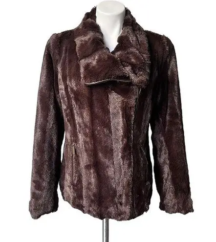 Dennis Basso Dennis by  Brown Faux Fur Moto Jacket, Sz S