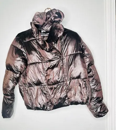 SAVE THE DUCK Ishya Puffer Black Brown Copper Moto Quilted Coat Jacket Size S