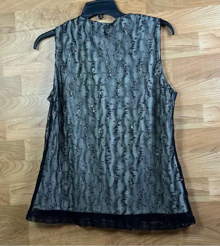 AGB Size Large Surplice Peplum Black Sequin Lace Lined Sleeveless Top