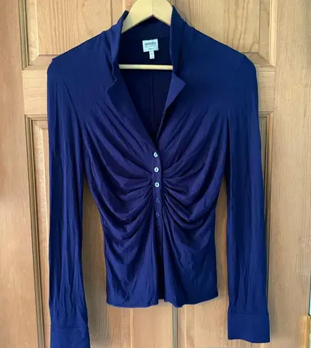 Armani Collezioni Size 4 Women's Deep Purple Ruched Blouse Made in Italy
