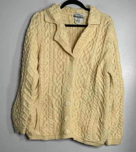 ARAN CRAFTS Cardigan Sweater Small Yellow 100% Wool Ireland Chunky Granniecore