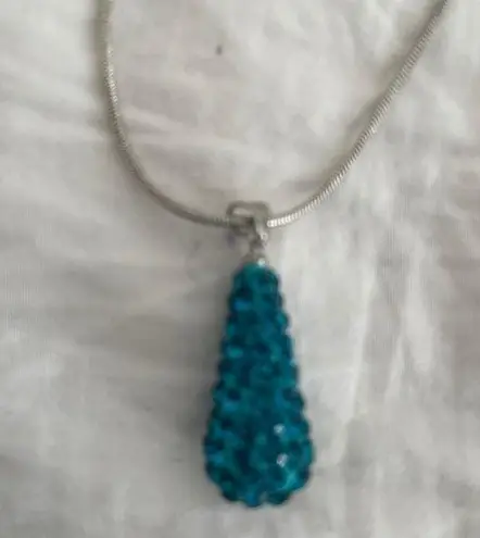 Handmade Silver necklace with sapphire pendant, 18” blue teal teardrop stones present