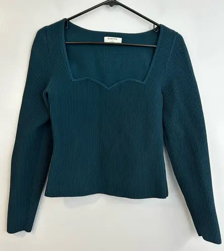 Babaton Aritzia Sculpt Knit Sweetheart Longsleeve Top Size Large Deep Teal Blue