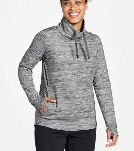 LL Bean Gray Marled Cozy Mixed Knit Pullover Funnelneck Pocket Sweatshirt MEDIUM