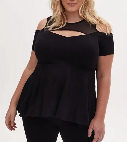 Torrid  Mesh Yoke Peplum Top Deep Black 6 / 6X