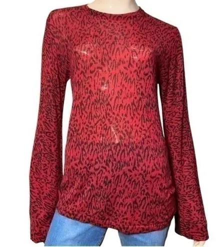Jean Colonna Size S Black Red Printed Long Sleeve Lightweight Cashmere Sweater
