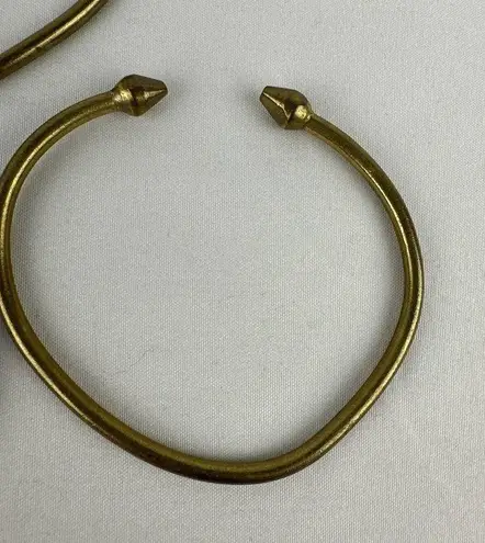 Vintage Brass Hand Forged Brutalist Spike Tip Cuff Bracelet Set of 3 Steampunk