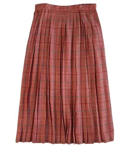 Evan Picone Vintage Women's 8 Evan-Picone Petites Red Pleated Midi Skirt Herringbone Plaid