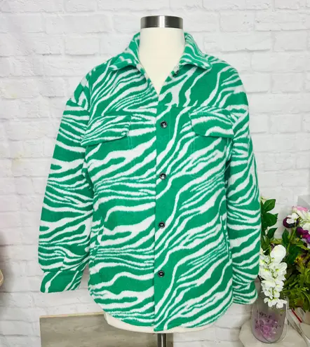 Boutique White & Green Zebra Shacket