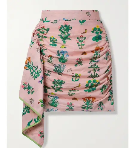 RHODE Hannah Draped Ruched Printed Cotton Mini Skirt In Pink