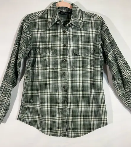 Krazy Kat FLANNEL BUTTON UP SHIRT 100% COTTON POCKETS WOMEN SZ S GREEN PREOWNED - Image 1