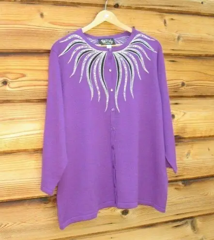 Bob Mackie Purple Beaded Cardigan Sweater