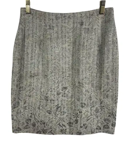Banu Paris Women's Skirt Size 8 Gray Black Textured Jacquard Floral Lined USA