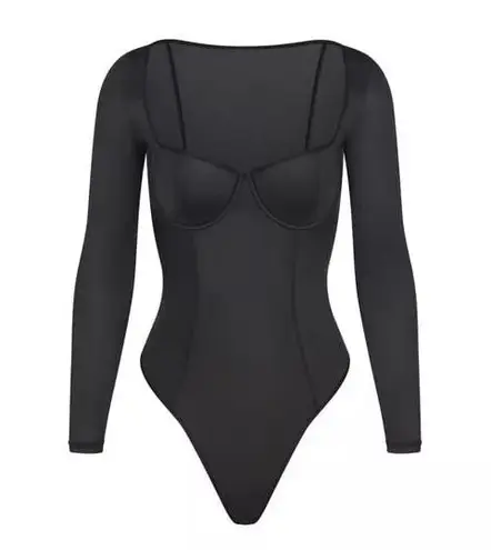 SKIMS Glissenette Long Sleeve Bodysuit Onyx Size XS