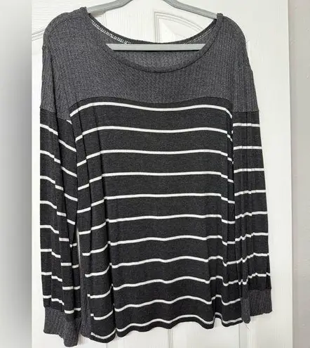 Hazel Women's Size XL Charcoal Grey Striped Waffle Knit Lightweight Sweater Top Gray