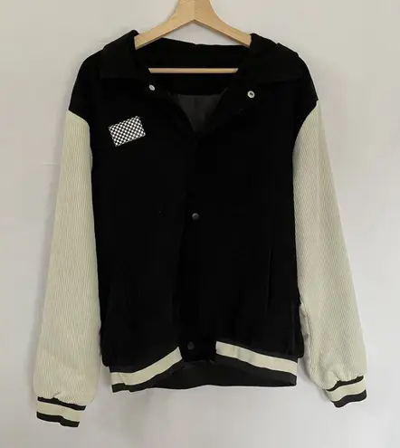 Vintage black and white bomber jacket high school letterman jacket corduroy L Size L