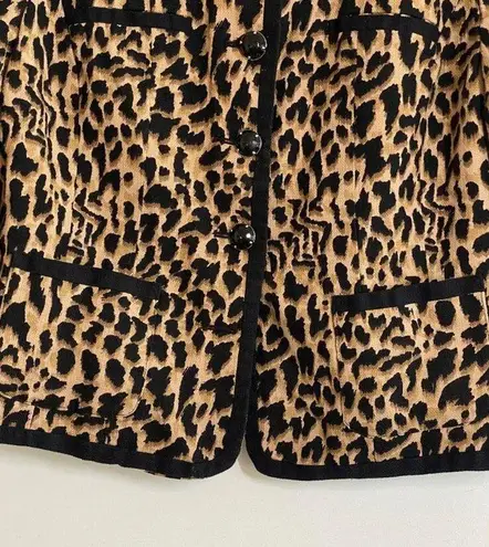 East 5th Size XL Jacket Blazer Cheetah Print Jewel Button Pockets Black Beige