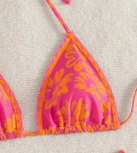 Triangle High Cut Bikini Tie Back 2 Piece Swimsuit, NEW, Hygienic Liner, Large Pink