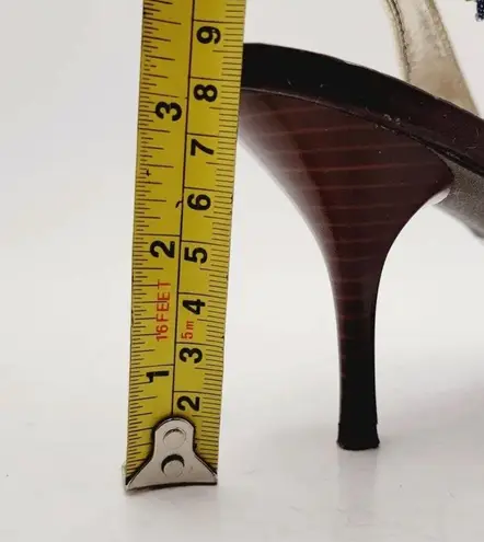 Medium Blue Denim Peep Toe Slingback Small Heel Golden Lining Shoes size 7