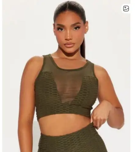 LA Society Torrey V-Mesh Olive Green Sports Bra Yoga Top, S