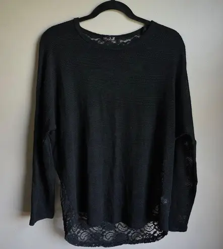 Vocal Black Lightweight Knit Sheer Lace Back Sweater Size 1XL