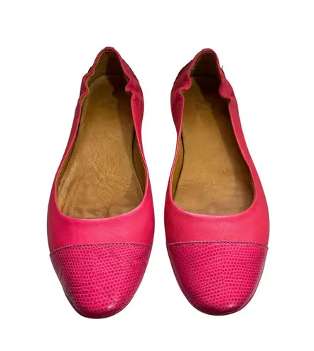 Peter Millar Women's Pink Leather Ballet Flats - Snake Embossed Toe Detail