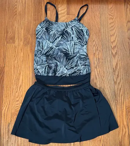 Amoena Florida Pocketed blouson tanikini & skirt Swimsuit Black size 8 cup C NWT