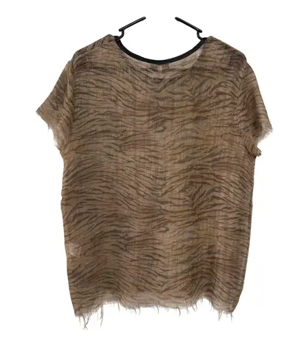IRO Lamb skin animal print crew neck raw hem & sleeves T-shirt tan brown medium