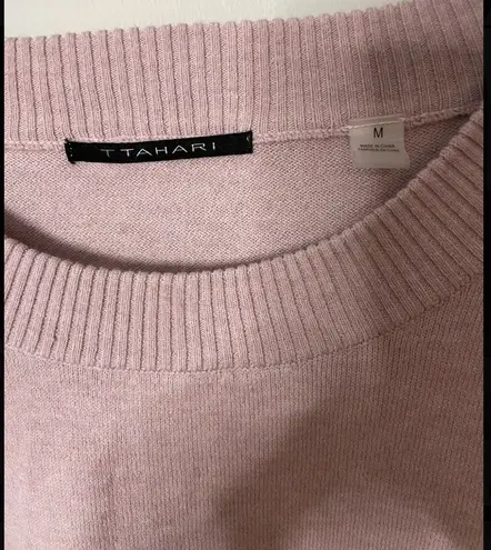 Tahari Sweater Crew Neck Pullover Pink Blush Polka Dot White L/S Women’s Medium