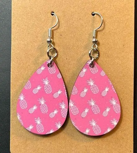 Pineapples Pink Teardrop Dangle Pierced Earrings
