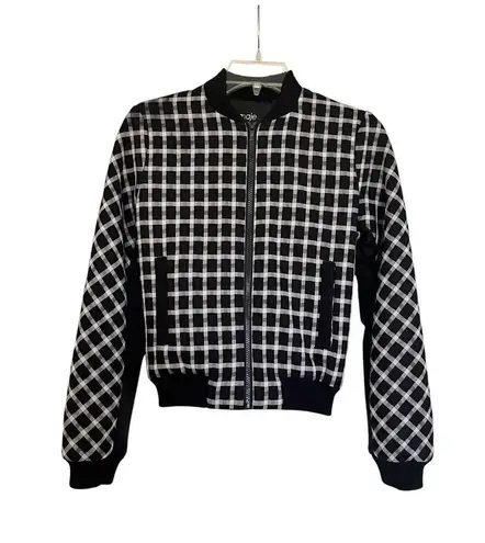 Maje Black White Check Plaid Zip Up Bomber Jacket Women’s Size 36/Small