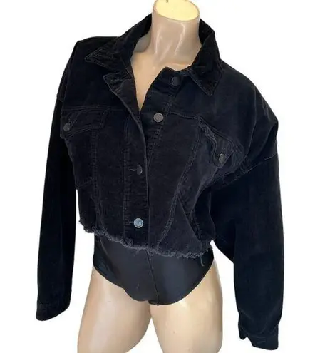 Black Label  Oversized Corduroy Button Down Cropped Jacket Women's Size Large, Bl