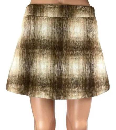 VRG Grl Brown Cream Faux Fur Plaid Checkered Side Zip Mini A