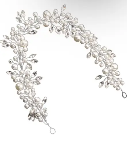 Headband Wedding Pearl Bridal Headdress Pearl Headpiece Rhinestone Leaf Silver