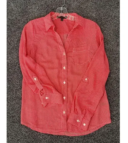 Outback Red Women's Coral/Red Polka Dot Roll Tab Sleeve Button Down Shirt Size S