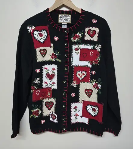 Heirloom Collectibles Women's Vintage Patchwork Heart Knit Sweater Cottagecore L Size L